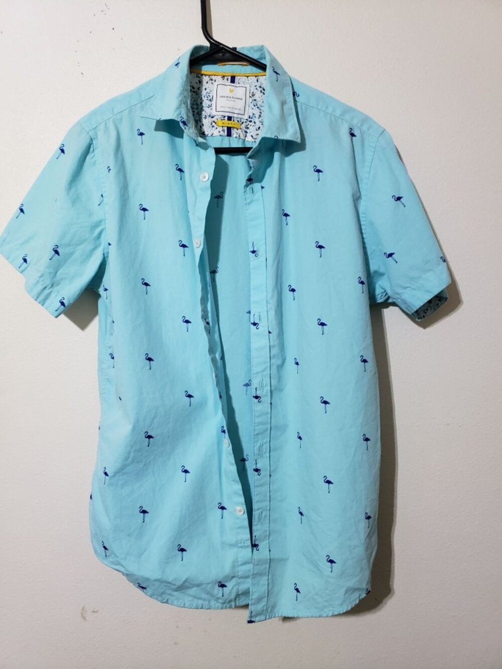 Denim & Flower short sleeve, ostrich print, 100% cotton, slim fit shirt, size S